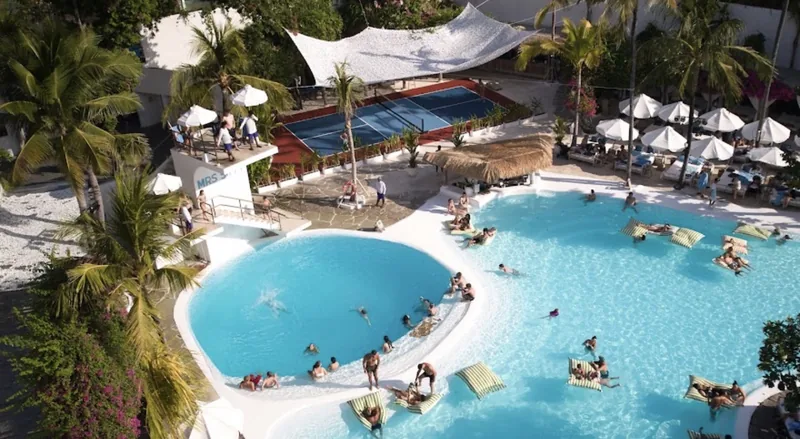 The two pools at Mrs Sippy, Seminyak, from above