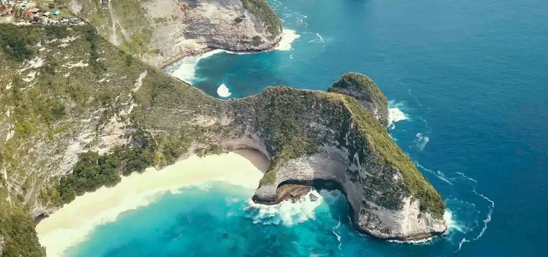 The Kelingking cliff on Nusa Penida, from the air