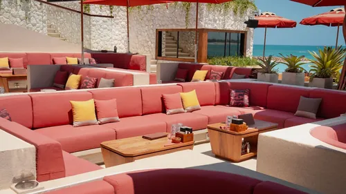 Sofa booths on the dance floor at Zumana Beach Club