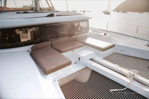 Foredeck lounge area of a catamaran