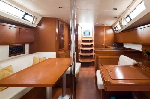 Interior saloon of a skippered charter sailboat