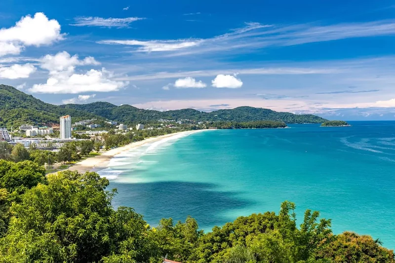 Karon bay from the viewpoint above, the long beach running north to the town