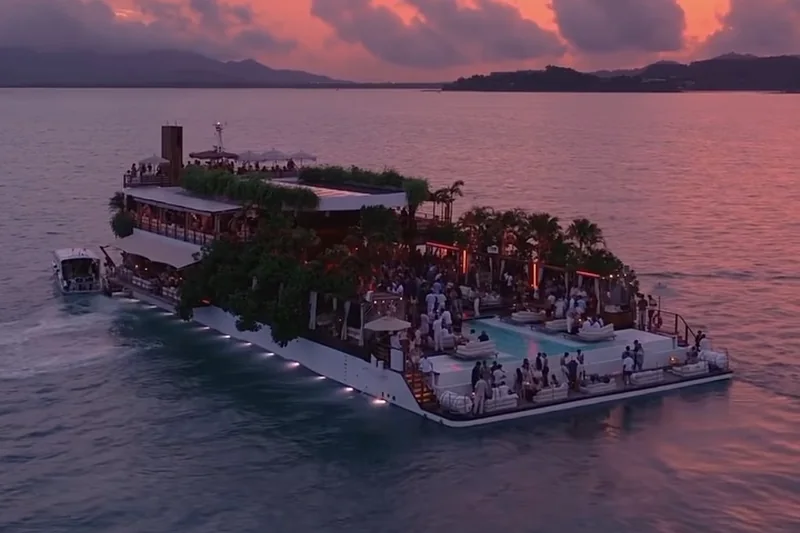 Yona Beach Club moored off Phuket, seen from the air